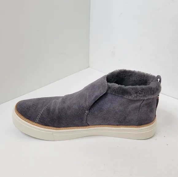 Toms Paxton Slip On Shoes Sneakers Suede Faux Shearling in Forged Iron Grey 8.5