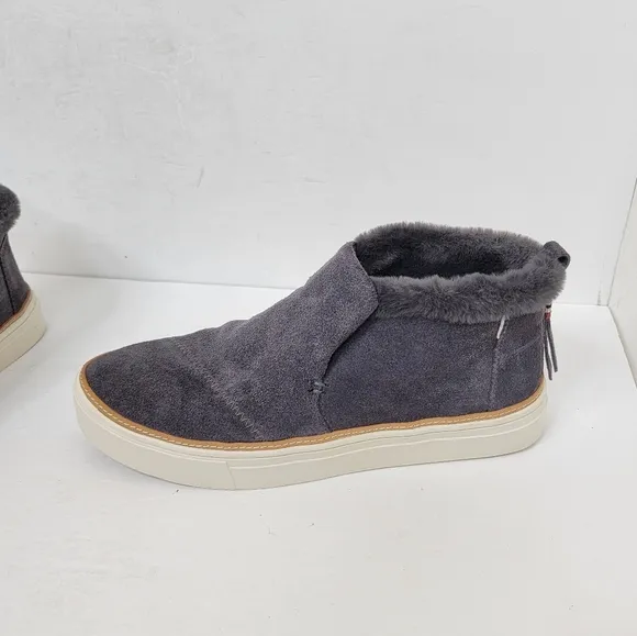 Toms Paxton Slip On Shoes Sneakers Suede Faux Shearling in Forged Iron Grey 8.5