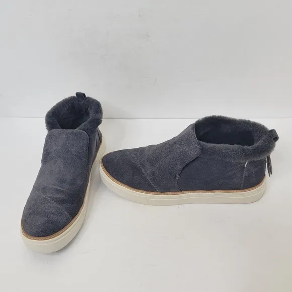 Toms Paxton Slip On Shoes Sneakers Suede Faux Shearling in Forged Iron Grey 8.5