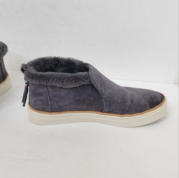 Toms Paxton Slip On Shoes Sneakers Suede Faux Shearling in Forged Iron Grey 8.5
