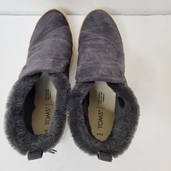 Toms Paxton Slip On Shoes Sneakers Suede Faux Shearling in Forged Iron Grey 8.5