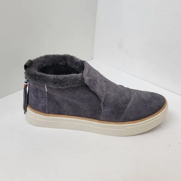 Toms Paxton Slip On Shoes Sneakers Suede Faux Shearling in Forged Iron Grey 8.5
