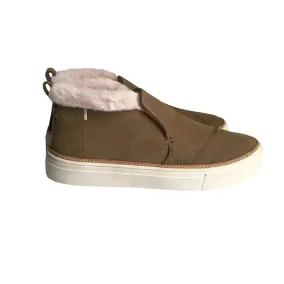 Toms Paxton Womens 7 M Faux Fur Water Resistant Slipon Shoes Brown Leather NEW
