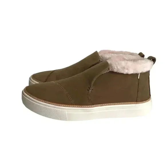 Toms Paxton Womens 7 M Faux Fur Water Resistant Slipon Shoes Brown Leather NEW