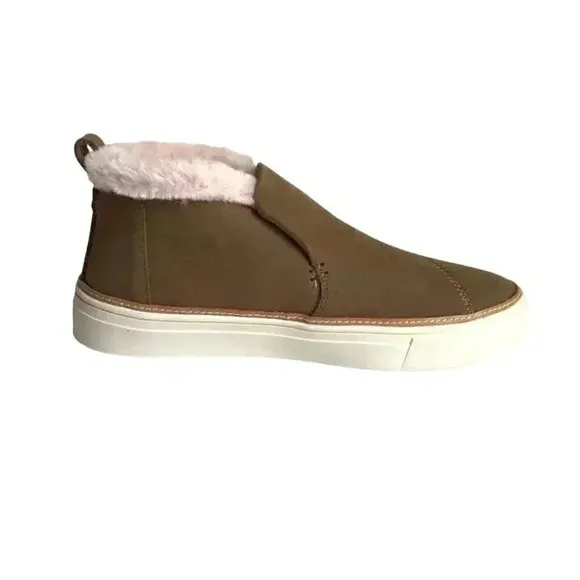 Toms Paxton Womens 7 M Faux Fur Water Resistant Slipon Shoes Brown Leather NEW