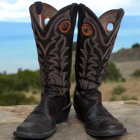 Tony Lama Buckaroo Cowboy Boots Square Toe RR1008 Size 8.5 D Leather Rodeo Boots