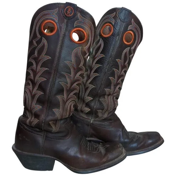 Tony Lama Buckaroo Cowboy Boots Square Toe RR1008 Size 8.5 D Leather Rodeo Boots