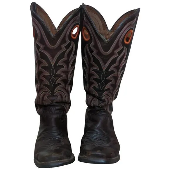 Tony Lama Buckaroo Cowboy Boots Square Toe RR1008 Size 8.5 D Leather Rodeo Boots