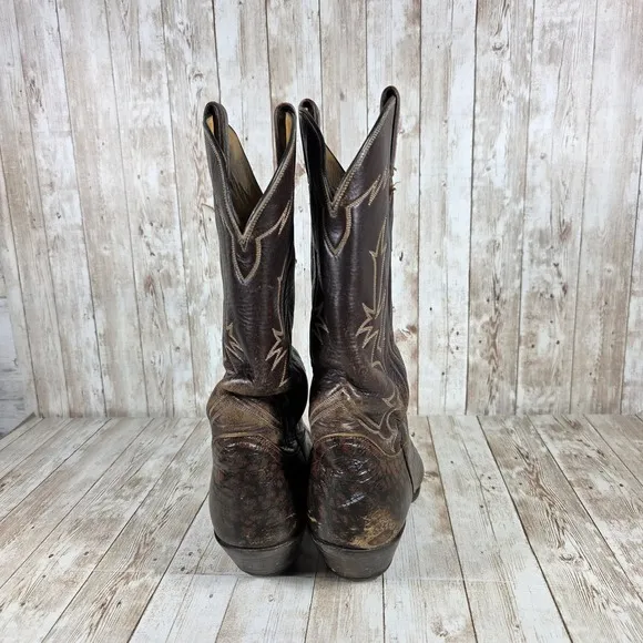Tony Lama Western Cowboy Boots Brown Leather Stitch Detail men's 8.5D