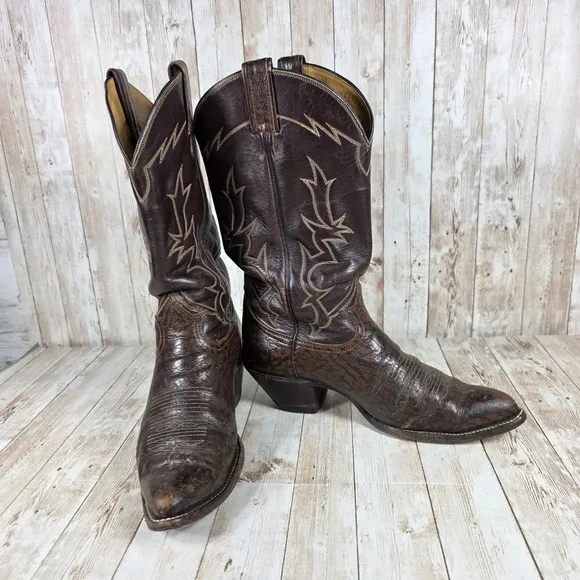 Tony Lama Western Cowboy Boots Brown Leather Stitch Detail men's 8.5D