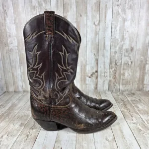 Tony Lama Western Cowboy Boots Brown Leather Stitch Detail men's 8.5D