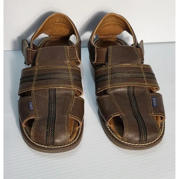 Toros Leather Fisherman Sandals Comfort Casual Brown Straps Mens Size