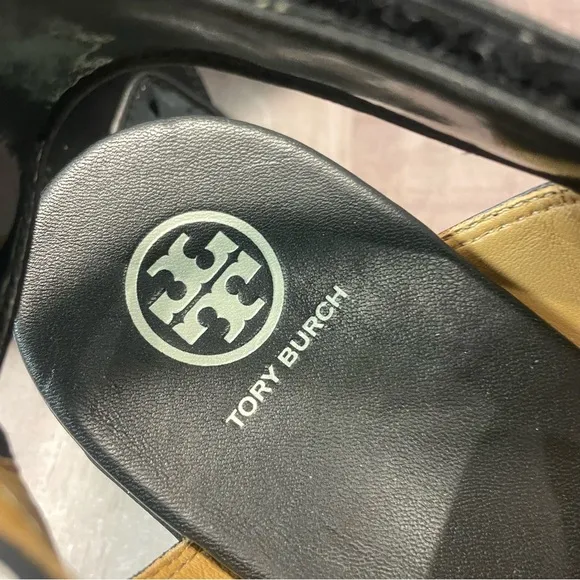 TORY BURCH KIRA SPORT SANDAL Suede/Leather/Patent PERFECT BLACK SIZE 9
