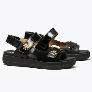 TORY BURCH KIRA SPORT SANDAL Suede/Leather/Patent PERFECT BLACK SIZE 9