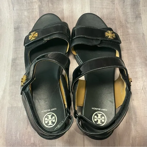 TORY BURCH KIRA SPORT SANDAL Suede/Leather/Patent PERFECT BLACK SIZE 9