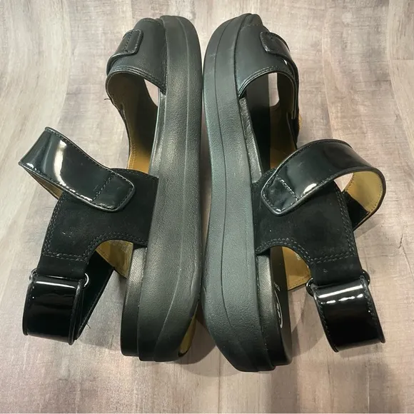 TORY BURCH KIRA SPORT SANDAL Suede/Leather/Patent PERFECT BLACK SIZE 9