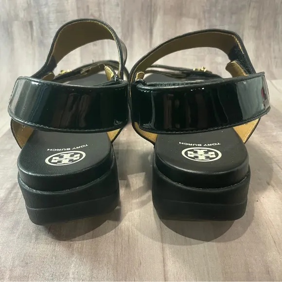 TORY BURCH KIRA SPORT SANDAL Suede/Leather/Patent PERFECT BLACK SIZE 9