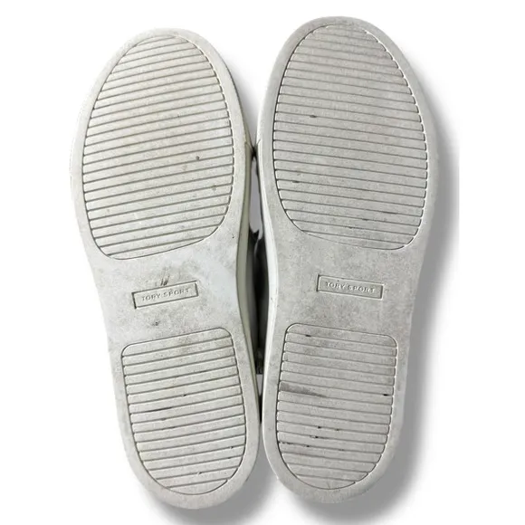 Tory Burch Sport Leather Sneakers Silver Metallic Ruffle Lace Up Women's Size 7M