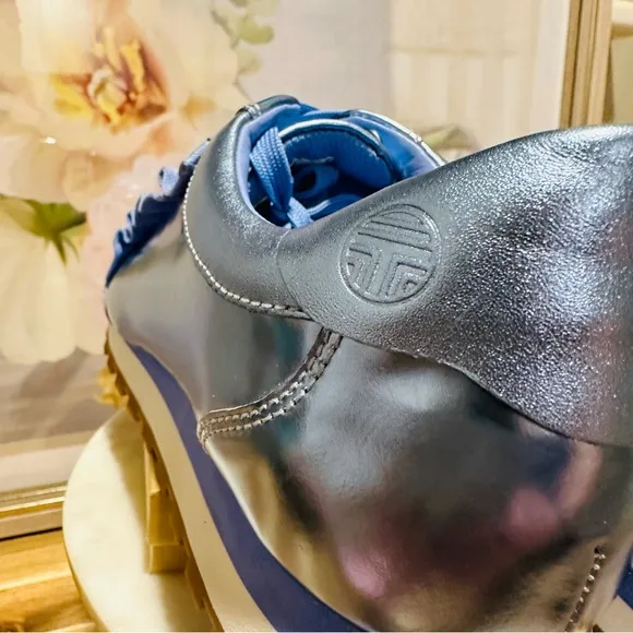 Tory Burch Tory Sport - Ruffles Trainer in Ace Blue Metallic, Size 8.5M, EUC