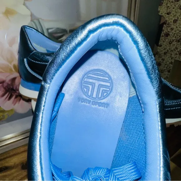 Tory Burch Tory Sport - Ruffles Trainer in Ace Blue Metallic, Size 8.5M, EUC
