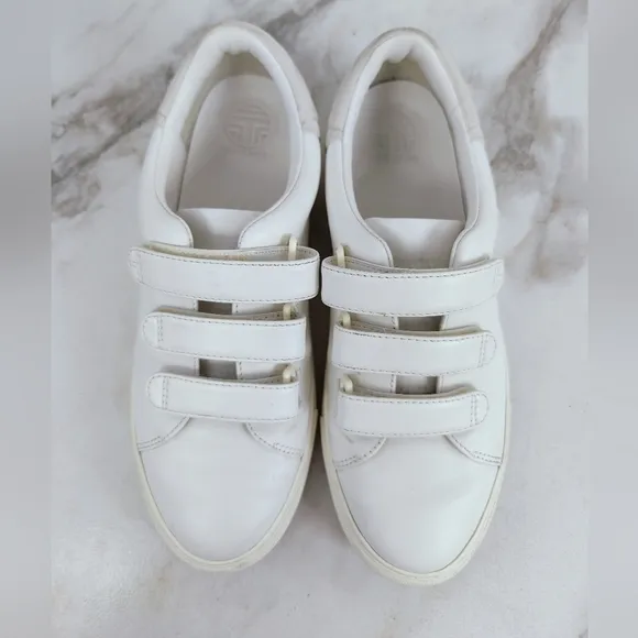 Tory Burch Tory Sport White Leather Taupe Color Block Sneakers Tennis Shoes, 8.5