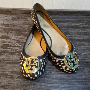 Tory Burch Women's Dark Brown/Black/White Calf Hair with Gold Accents Size 8 M
