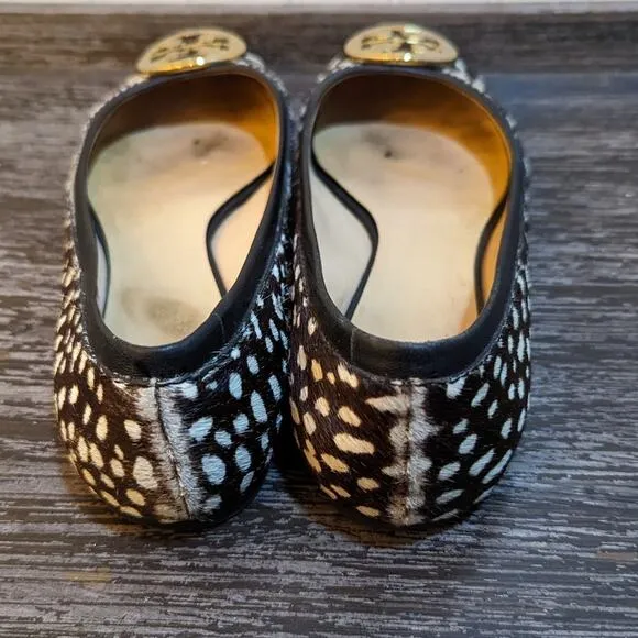 Tory Burch Women's Dark Brown/Black/White Calf Hair with Gold Accents Size 8 M