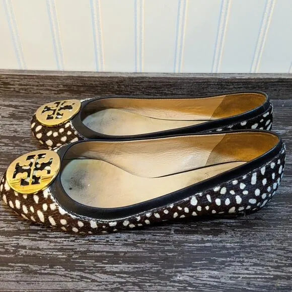 Tory Burch Women's Dark Brown/Black/White Calf Hair with Gold Accents Size 8 M