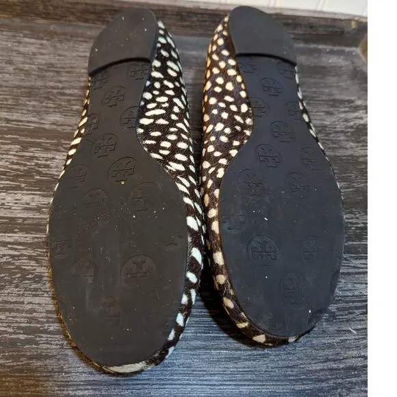 Tory Burch Women's Dark Brown/Black/White Calf Hair with Gold Accents Size 8 M