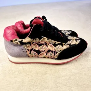 Tory Burch Womens Floral Suede and Leather Low Top Sneakers Shoes Size 6 M EU 36