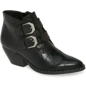 Treasure &amp; Bond Harper Embossed Black Faux Leather Croc Buckle Bootie size 9.5