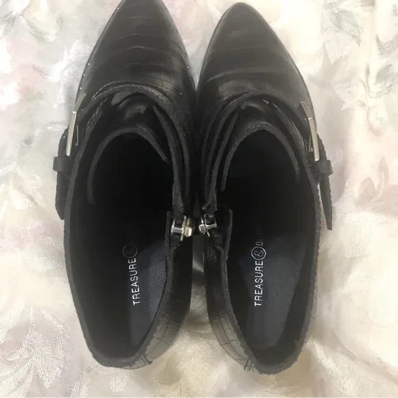 Treasure &amp; Bond Harper Embossed Black Faux Leather Croc Buckle Bootie size 9.5