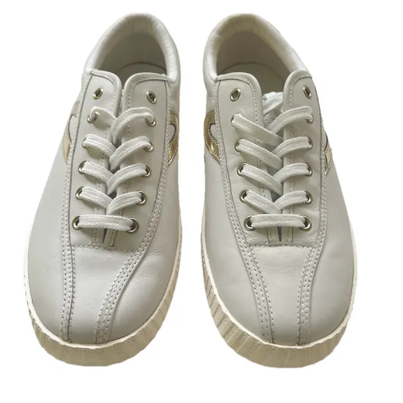 Tretorn NyLitePlus2 White Leather Tennis Shoes Size 8 Silver EUC