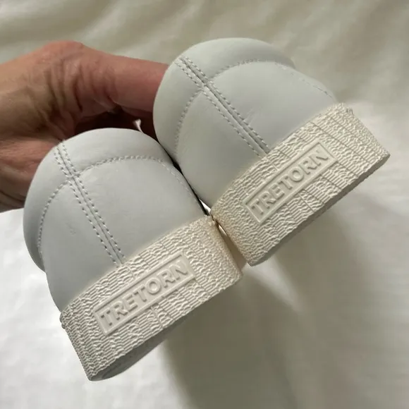 Tretorn NyLitePlus2 White Leather Tennis Shoes Size 8 Silver EUC