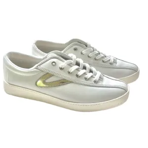 Tretorn NyLitePlus2 White Leather Tennis Shoes Size 8 Silver EUC