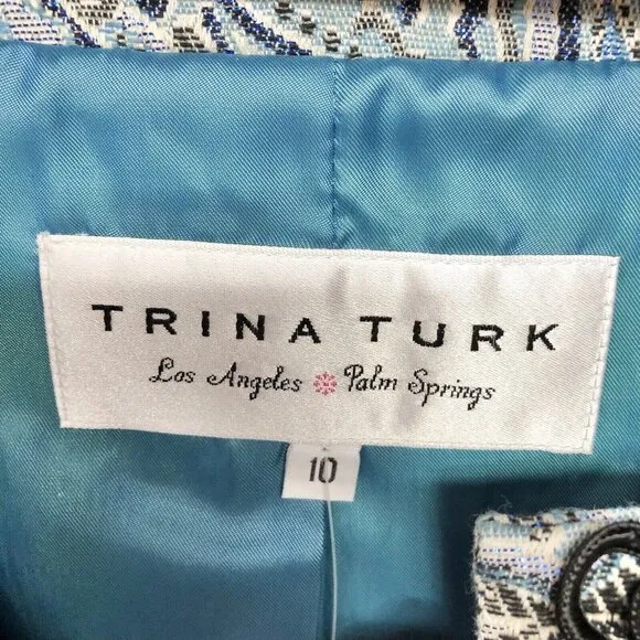 Trina Turk Los Angeles Palm Springs Paisley Peacock Fur Cuff Jacket Sz 10