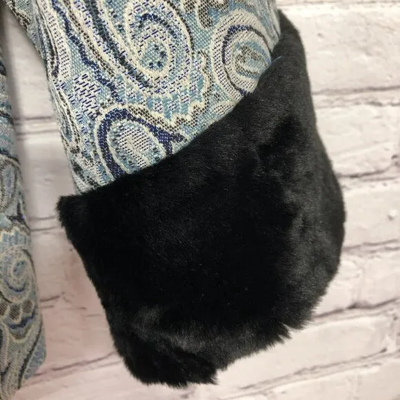 Trina Turk Los Angeles Palm Springs Paisley Peacock Fur Cuff Jacket Sz 10