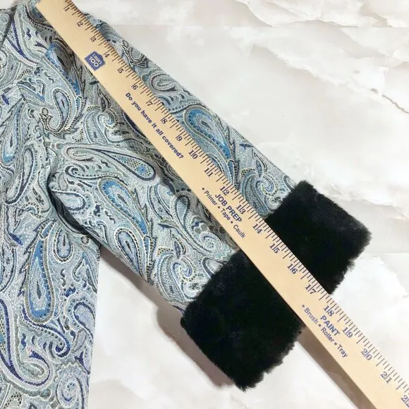 Trina Turk Los Angeles Palm Springs Paisley Peacock Fur Cuff Jacket Sz 10