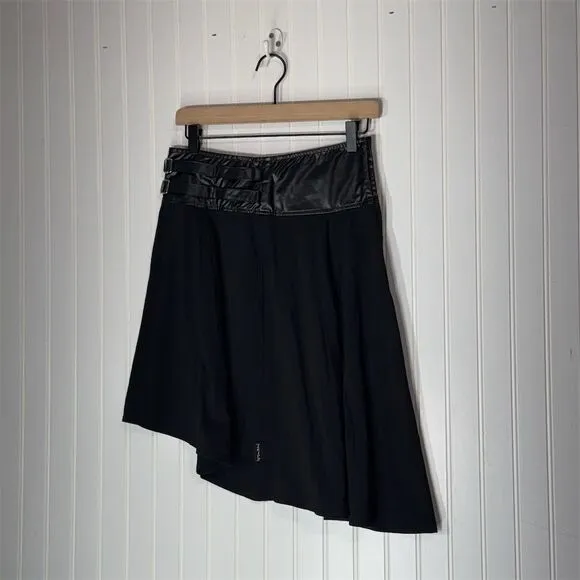 Tripp NYC Daang Goodman Asymmetrical Skirt Black Faux Leather Trim Buckle Punk S