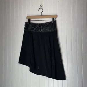 Tripp NYC Daang Goodman Asymmetrical Skirt Black Faux Leather Trim Buckle Punk S