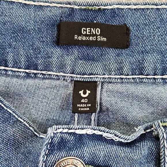 True Religion Geno Men's Size 40x32 Relaxed Slim Big Flap Medium Heavenly Wash