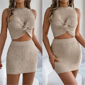Twisted Charm Sweater Skirt Set - Sand