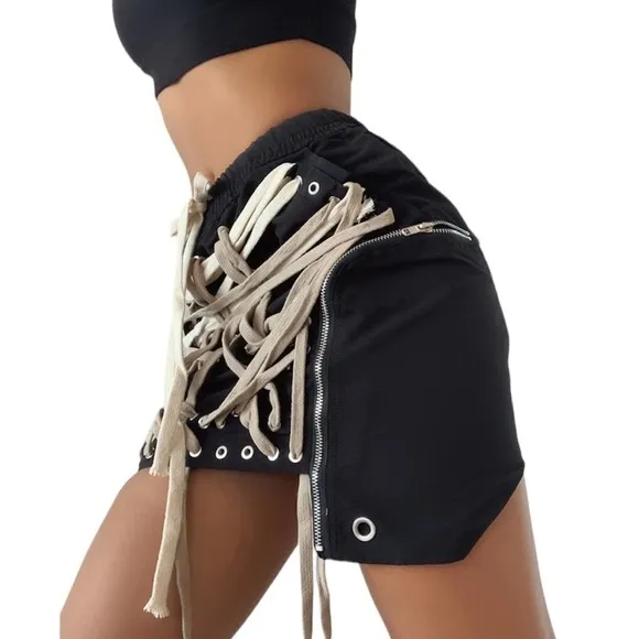 Two TWIN STYLE LACED TIED ROPE DESIGN MINI SKIRT Grunge Goth style Sz XL