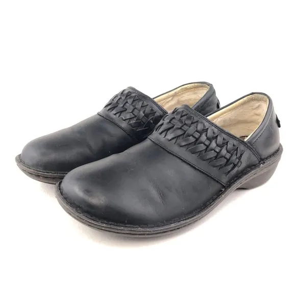 UGG Anila Black Leather Slip on Winter Clog Shoes 8