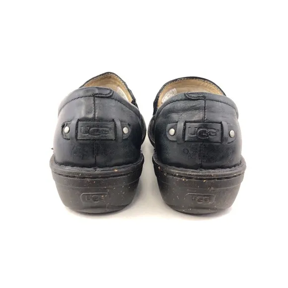 UGG Anila Black Leather Slip on Winter Clog Shoes 8