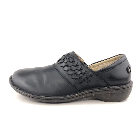UGG Anila Black Leather Slip on Winter Clog Shoes 8