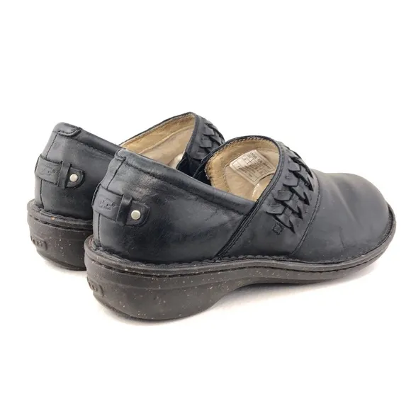 UGG Anila Black Leather Slip on Winter Clog Shoes 8
