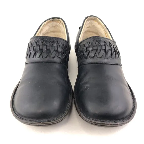 UGG Anila Black Leather Slip on Winter Clog Shoes 8