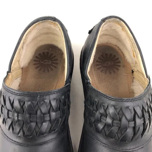UGG Anila Black Leather Slip on Winter Clog Shoes 8