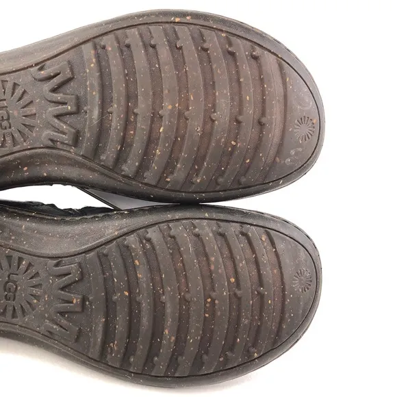 UGG Anila Black Leather Slip on Winter Clog Shoes 8